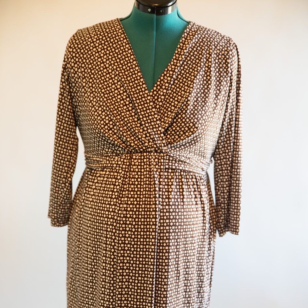 Brown/White Patterned Maternity Dress